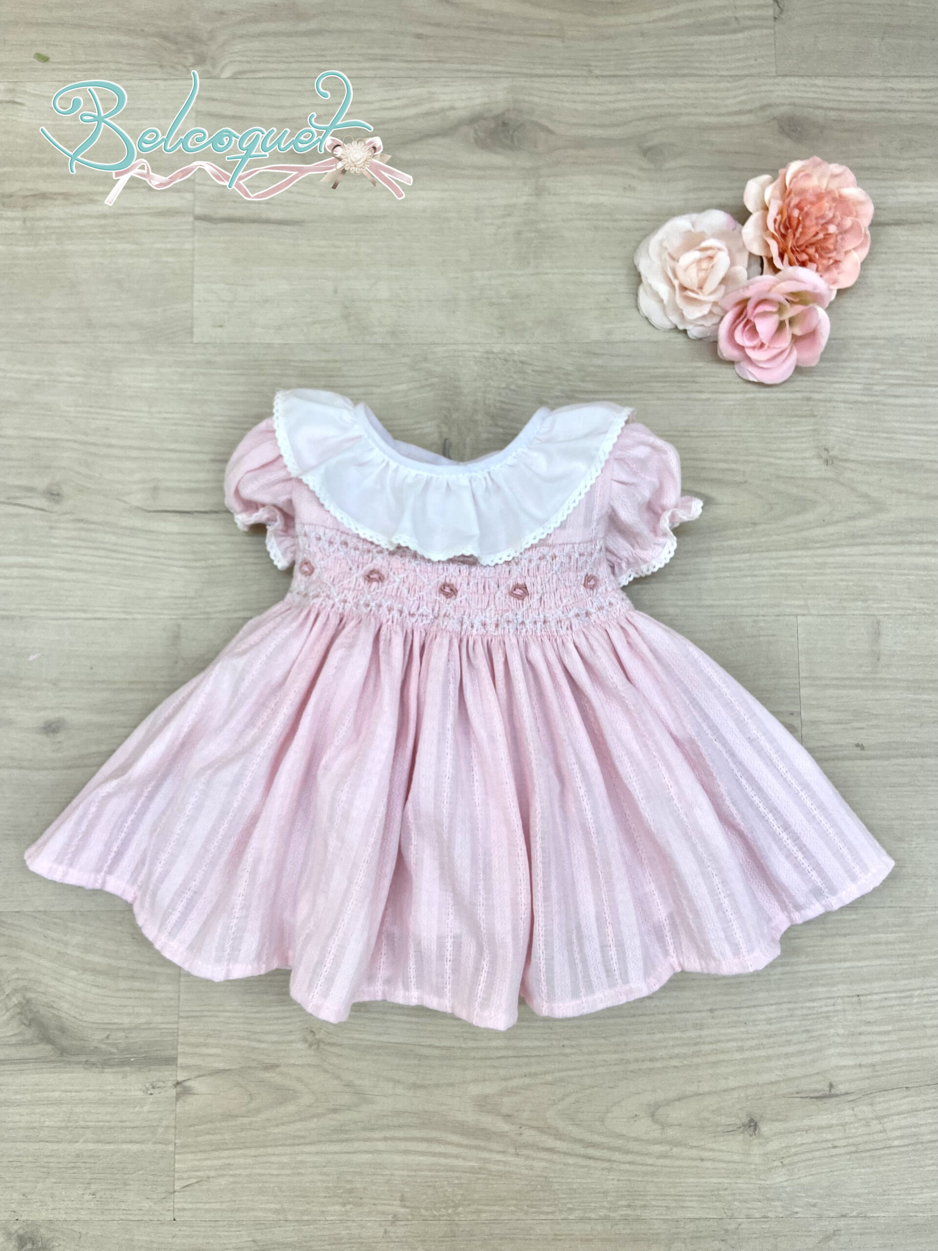 Vestido niña y bebé punto smock nido abeja rosa