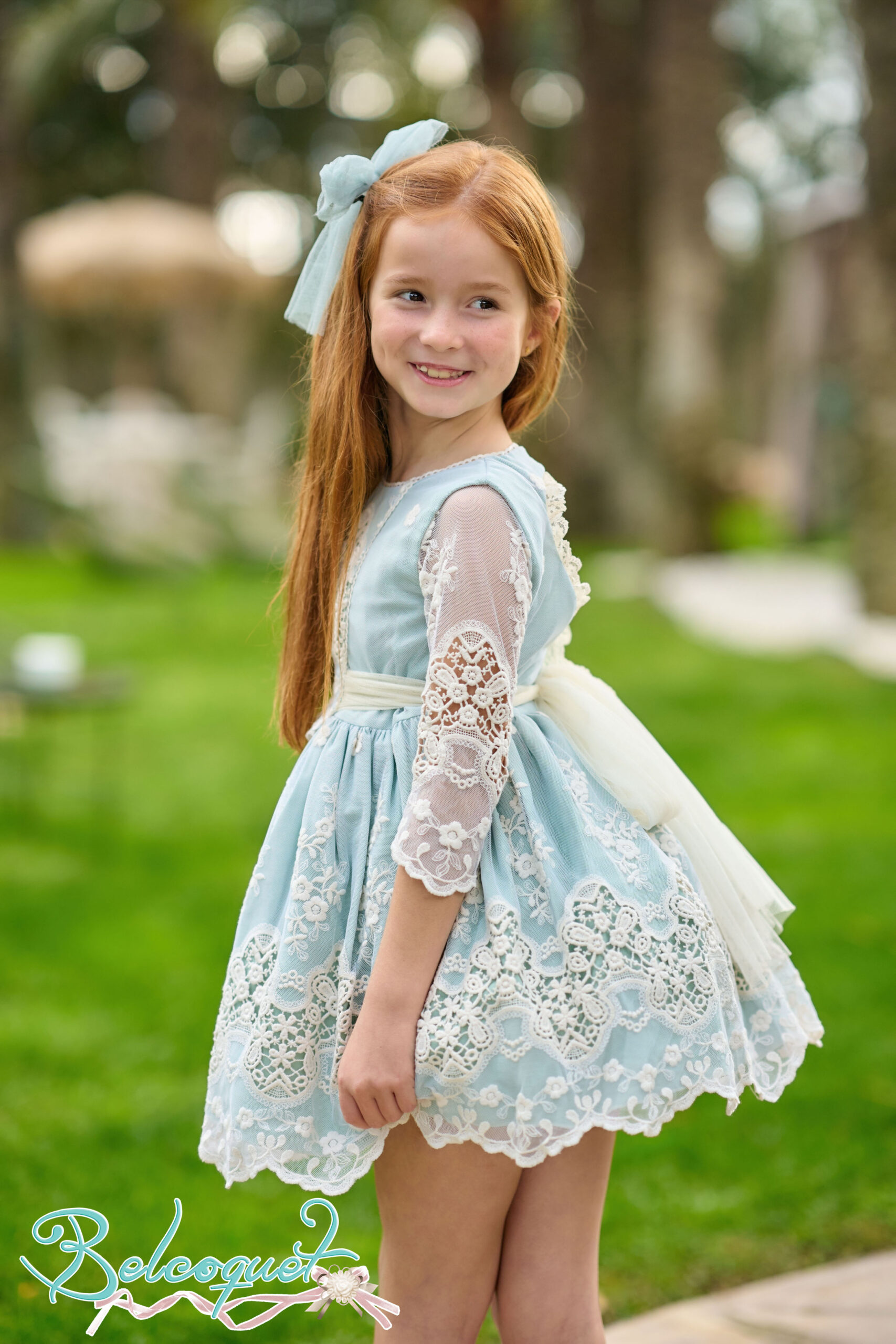 Vestido niña ceremonia comunión fiesta arras pajes boda bautizo Vainilla verde agua 01