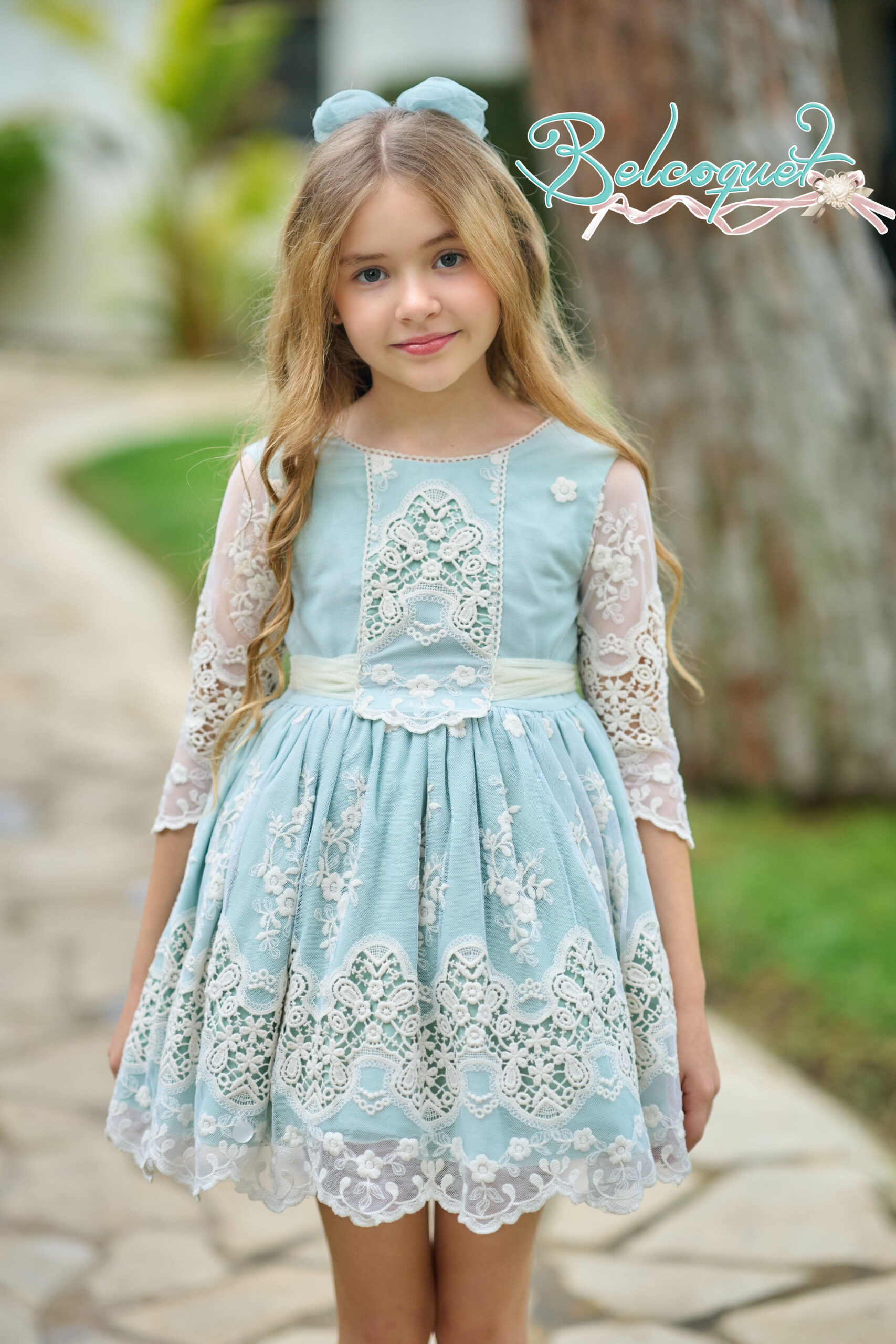 Vestido niña ceremonia comunión fiesta arras pajes boda bautizo Vainilla verde agua 01