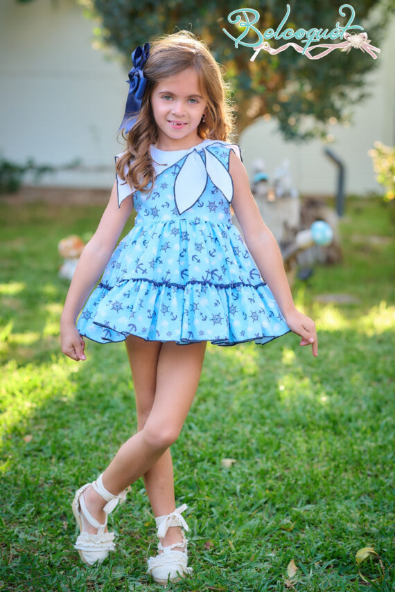 spanish puffball navy dress girl